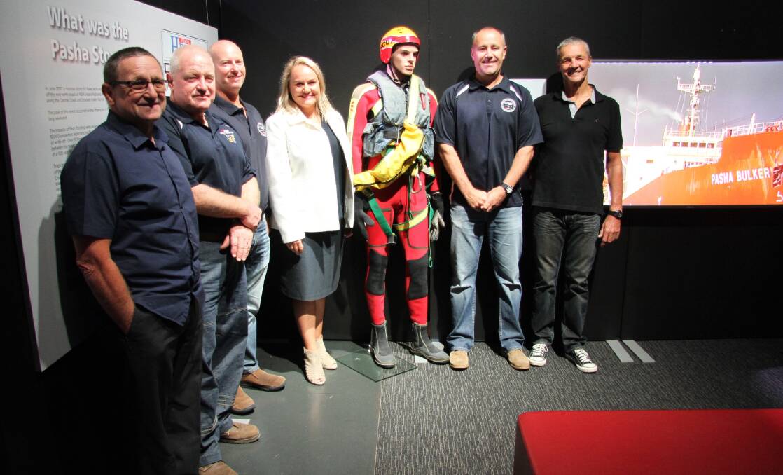 BIG JOB: Newcastle Lord Mayor Nuatali Nelmes with Westpac helicopter crew members involved in the Pasha Bulker rescue in 2007. Picture: Supplied