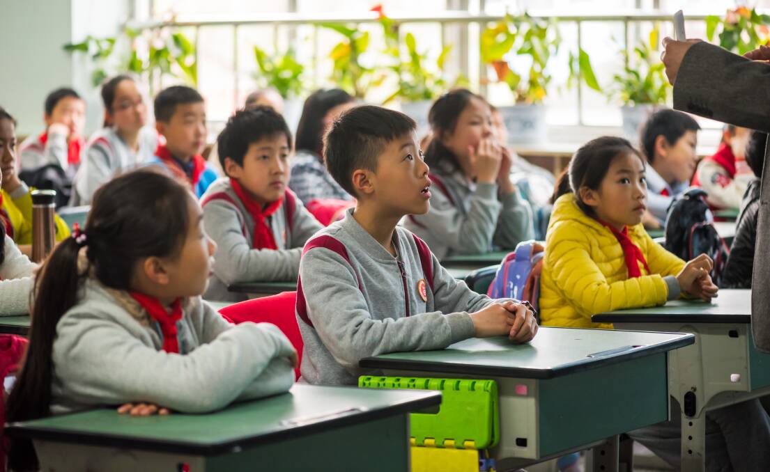Forging ahead: A classroom in Chengdu, Sichuan Province, China. A recent survey shows Australian students lag more than three years behind their Chinese counterparts in maths. Picture: Shutterstock