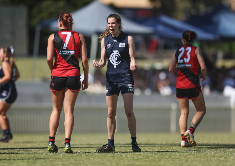 Newcastle City's Sarah Holvorsen, pictured during last year's grand final, kicked four goals in last week's season-opener. Picture by Marina Neil