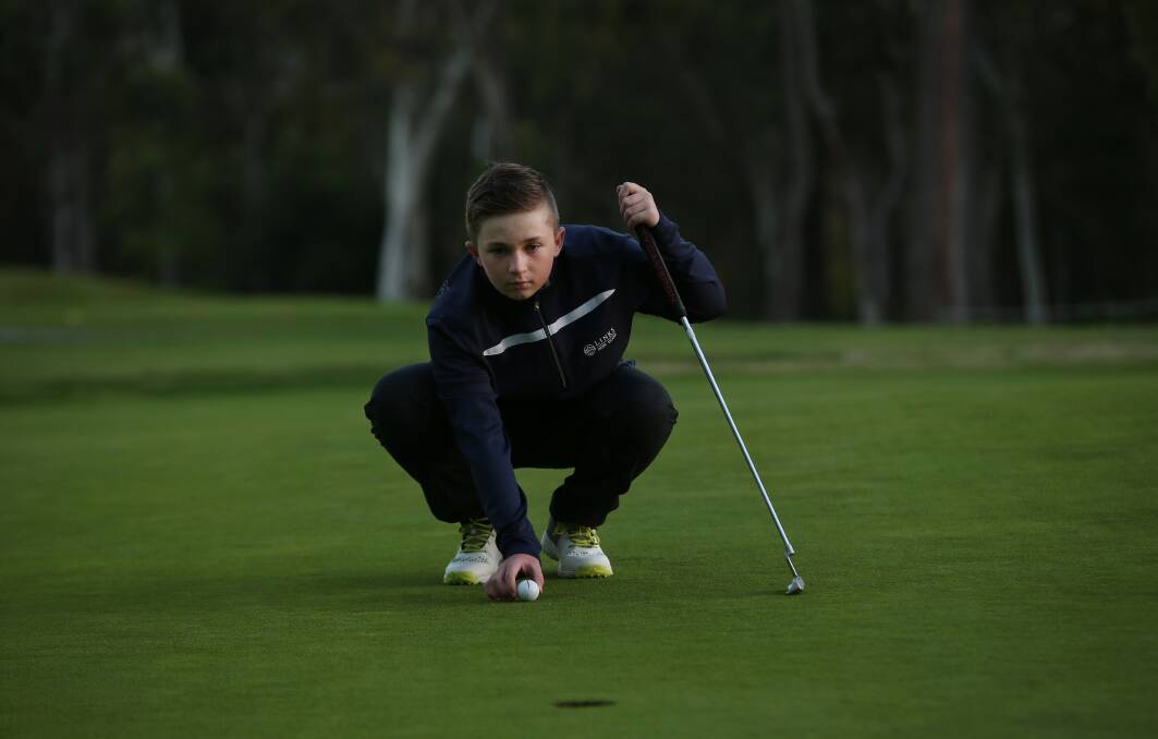 ON TARGET: Harry Atkinson eyes a putt. The 12-year-old hit the lowest individual scores at the SSA Primary Golf Championship but his team had to settle for a silver medal in the Craig Parry Shield. Picture: Simone De Peak