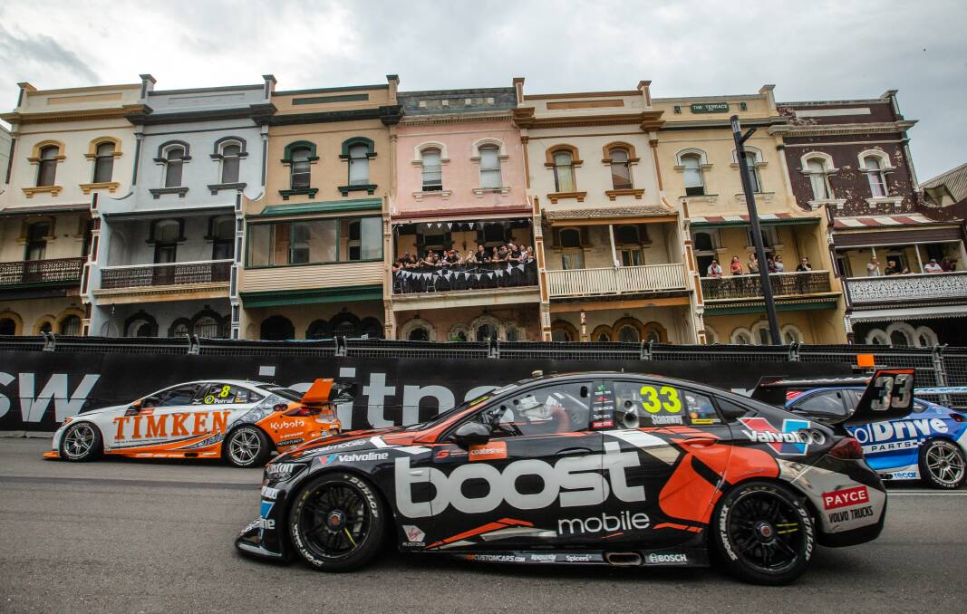 ON TRACK: The Supercars on Watt Street during the opening lap of race two at last year's Newcastle 500. Picture: Marina Neil 