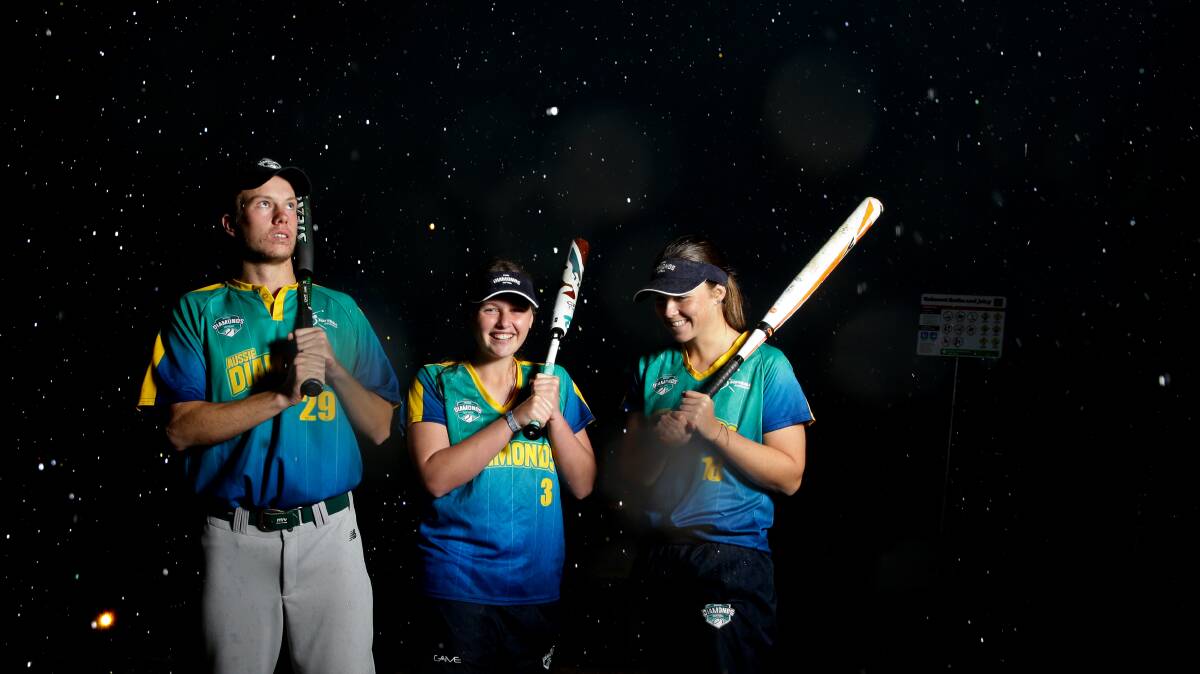 SHINING TALENTS: Belmont Softball Club players Josh Banks, Carly Jones and Grace Wrixon. The trio all represented Australia in some capacity this year and are primed for a huge season this summer. Picture: Jonathan Carroll