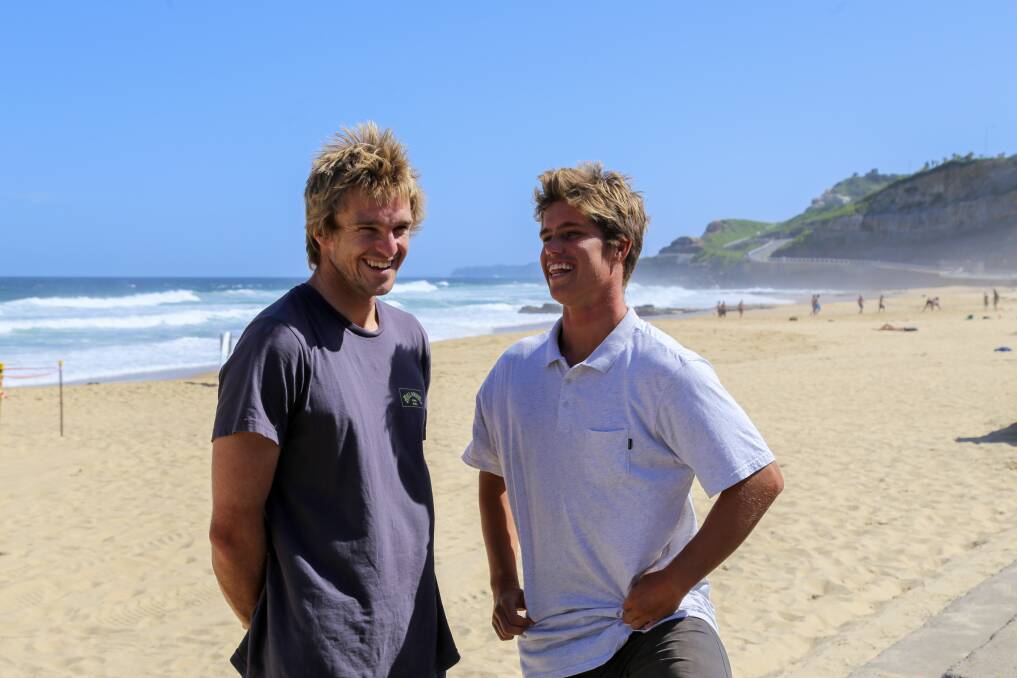 Merewether pro surfers Ryan Callinan and Margan Cibillic at Newcastle Beach. Picture: Ellie-Marie Watts