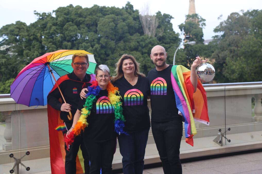Newcastle Pride Festival committee members Jay Bellamy, Hellen Richards, Lee-Anne McDougall and Ed Abbott at Newcastle City Hall. Picture: Ellie-Marie Watts