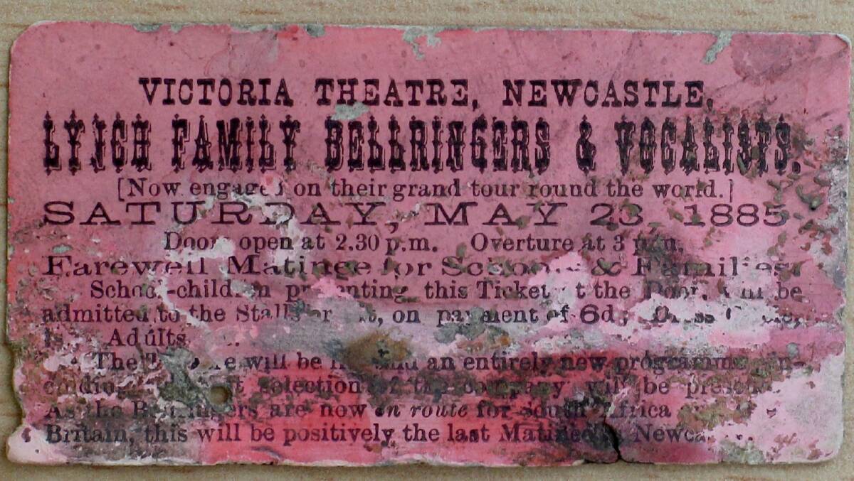 A ticket to the Victoria Theatre Newcastle with the date May 23, 1885.