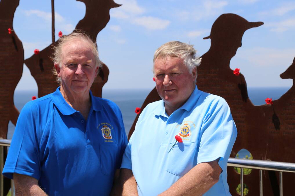 RESPECT: City of Newcastle RSL Sub-Branch member Ian Lovegreen with president Ken Fayle at the launch of the 2018 Poppy Appeal at Memorial Walk on November 2. Picture: Ellie-Marie Watts