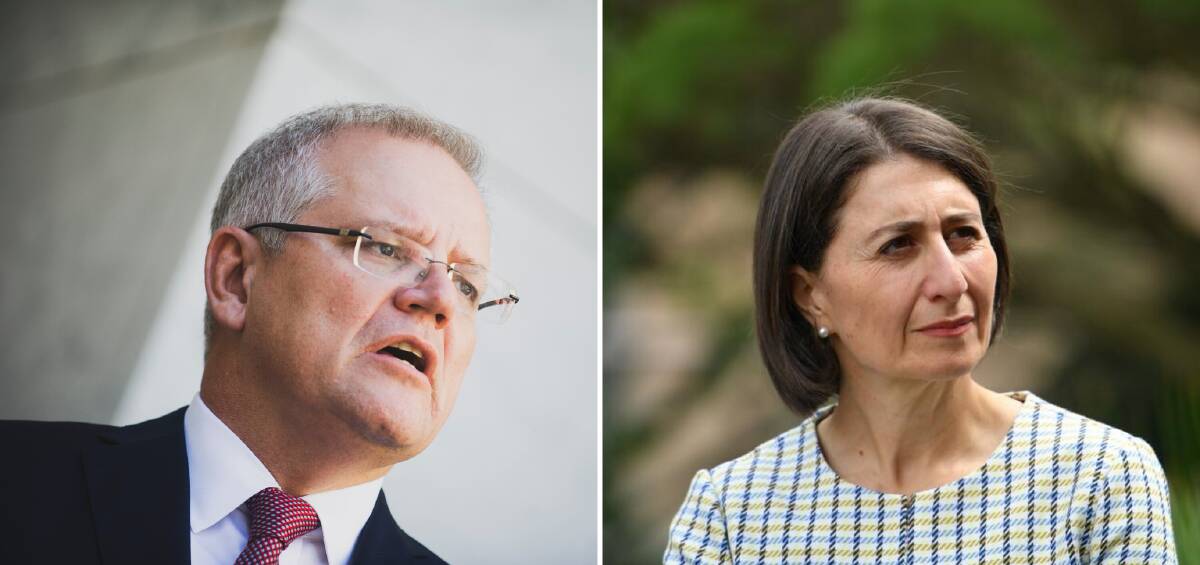 STAY INDOORS: Australian Prime Minister Scott Morrison and NSW Premier Gladys Berejiklian. 