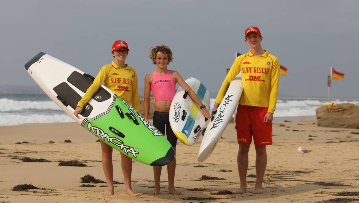 HEROES: The efforts of Redhead nippers Lily Kennedy-Myers, Jet Hoffman and Nicholas White saved the lives of three people caught in a rip in November. Picture: Surf Life Saving NSW