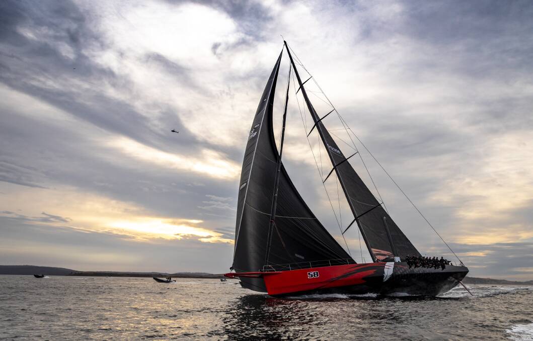 Comanche arriving in Hobart on December 28 to claim a Line Honours victory at the 2019 Rolex Sydney Hobart yacht race. Picture: Rolex / Carlo Borlenghi