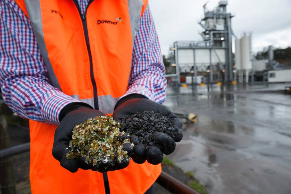 INROADS INTO RECYCLING: Downer's new asphalt plant can turn waste materials, processed into glass grit and recycled plastic and toner ink pellets (shown above), into roadbase materials. Pictures: Max Mason-Hubers