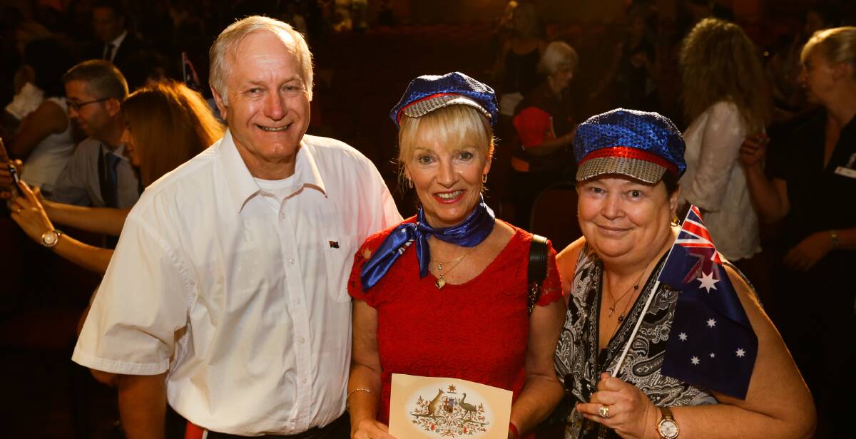 Celebrating: New citizen Patricia Bridgman, centre, with her husband James Simmons and friend Rhonda Baker