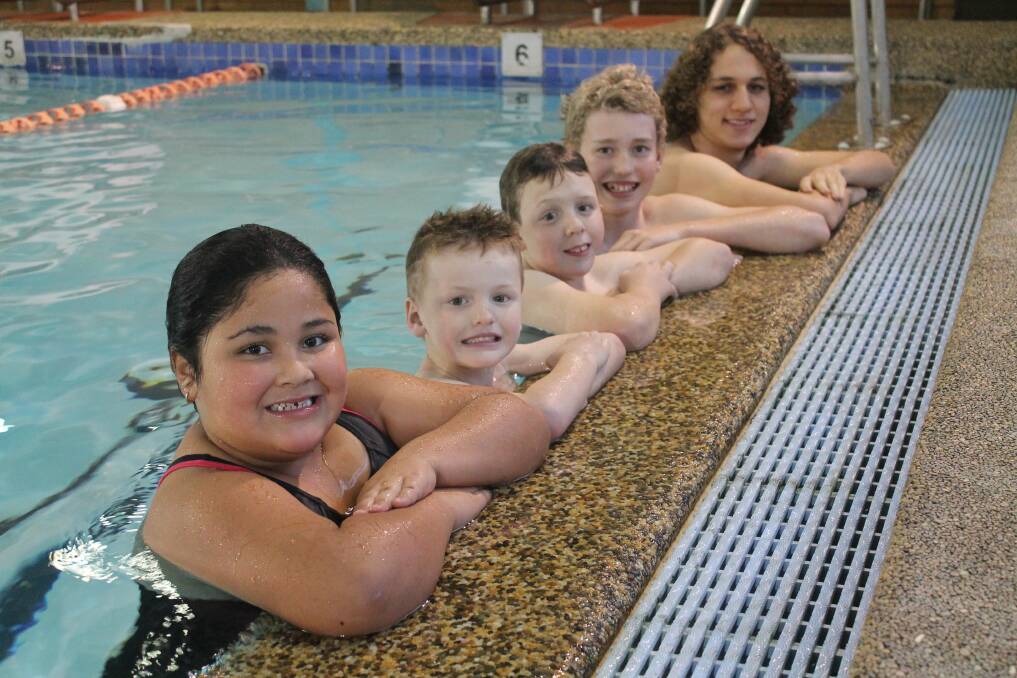 READY FOR RENEWAL: West Wallsend Indoor Swimming Club members Emirah Taape, 6, Zack Price, 5, and brother Cooper, 8, Charlie Hawke, 11, and Jacob Sansom, 15.