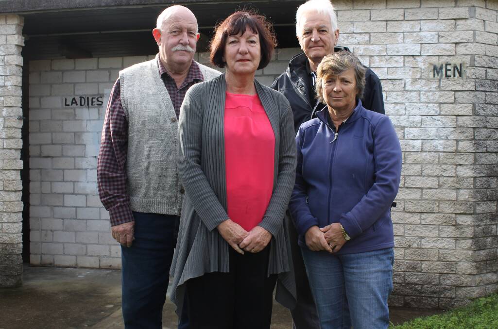 Valentine Lions Club’s Bruce Harris, Lake Macquarie councillor Kay Fraser, Valentine Sustainable Neighbourhood Group’s Mel Llewelyn Kay Fraser and Valentine Residents Association’s Janine McCallum at the toilet block behind Valentine Progress Association Hall.