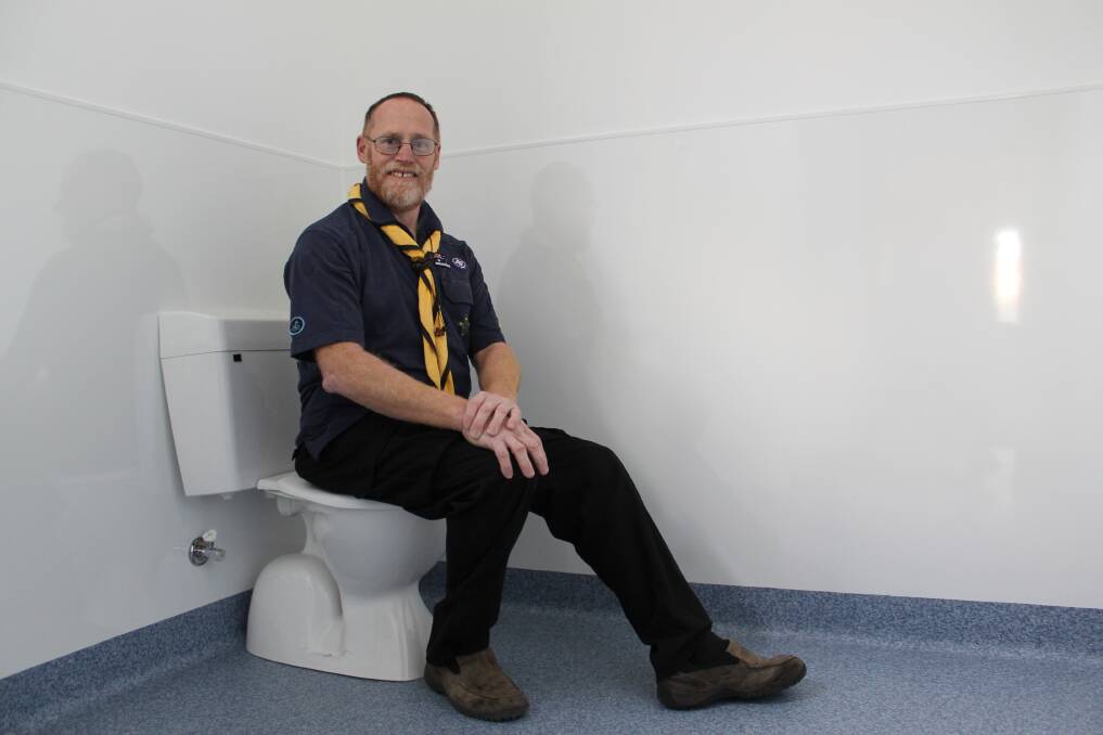1st South Wallsend Scout Group's Hugh Sparkes in one of the new bathrooms.