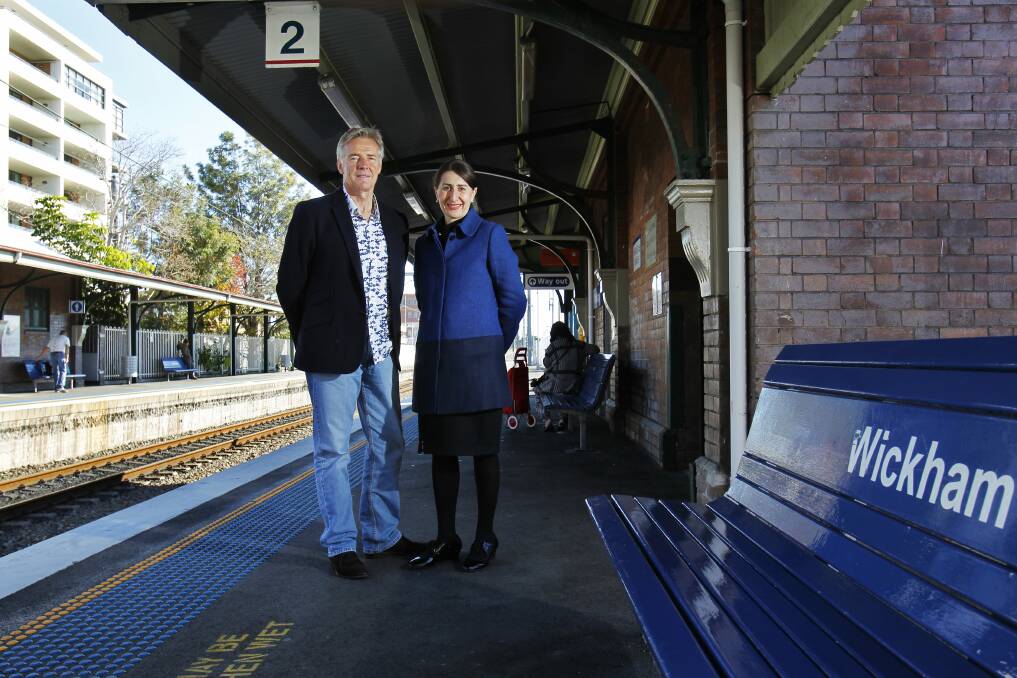 CHANGES: NSW Minister for Transport Gladys Berejiklian and Newcastle state MP Tim Owen at Wickham train station.