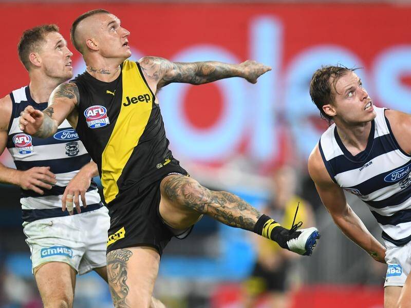 Richmond superstar Dustin Martin kicked four goals in the Tigers' 31-point win over Geelong.