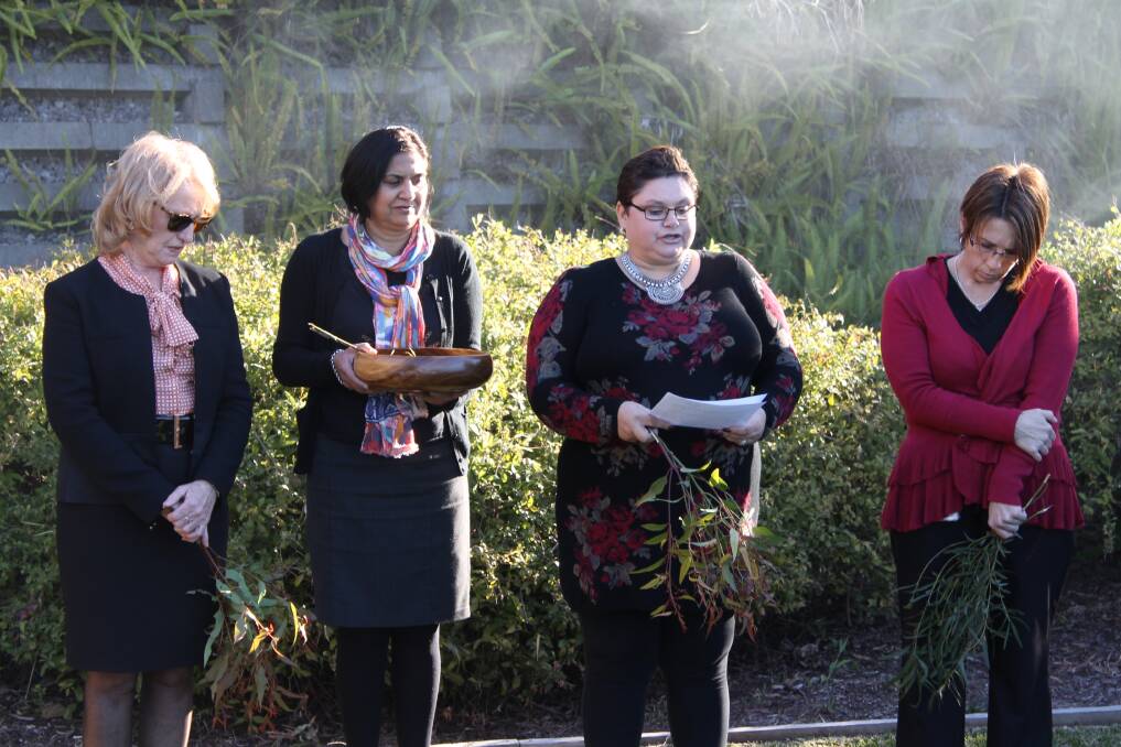 Senior Aboriginal Health Education Officer for Pallative Care Kathryn Bensley address patients and staff at the Calvary Mater Hospital on Thursday for NAIDOC Week.