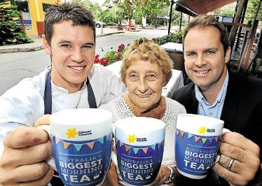 Restaurant Mason chef Chris Thornton, Biggest Morning Tea host Ada Staader from Maryland and Shayne Connell Regional Manager Hunter & Central Coast Cancer Council.