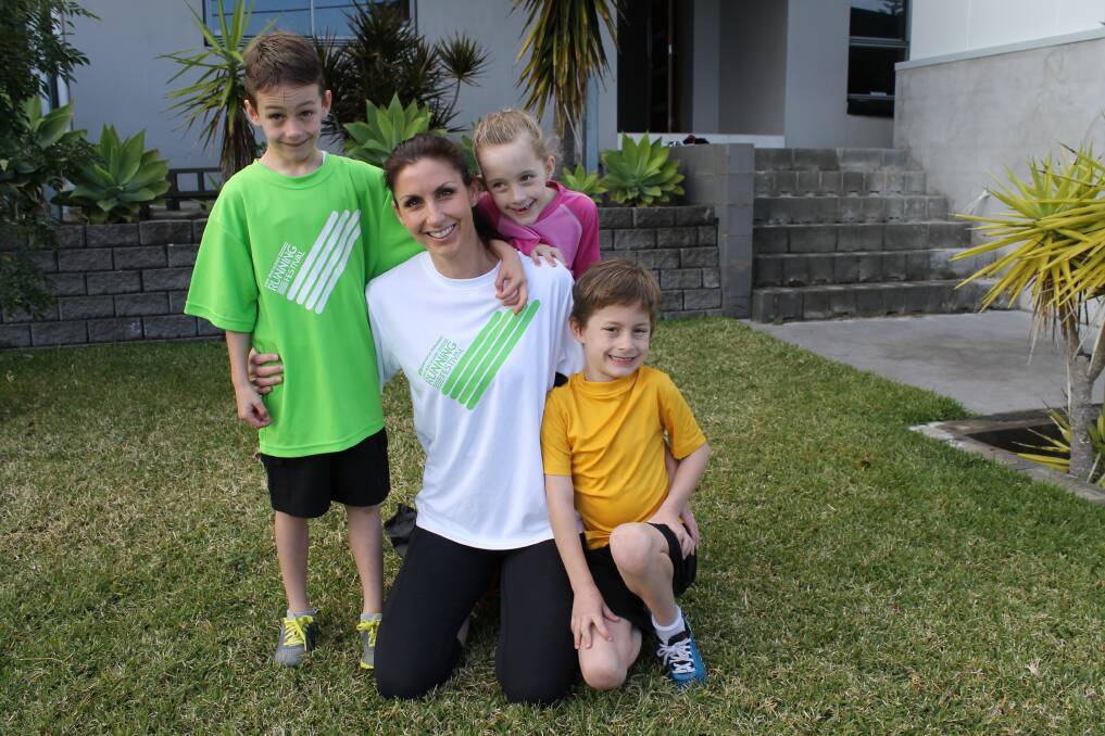 IN THE RUNNING: Kate Griffith and her seven-year-old triplets Ryder, Kalan, and Ayla will take part in the Lake Macquarie Running Festival's 4km kids' scamper.