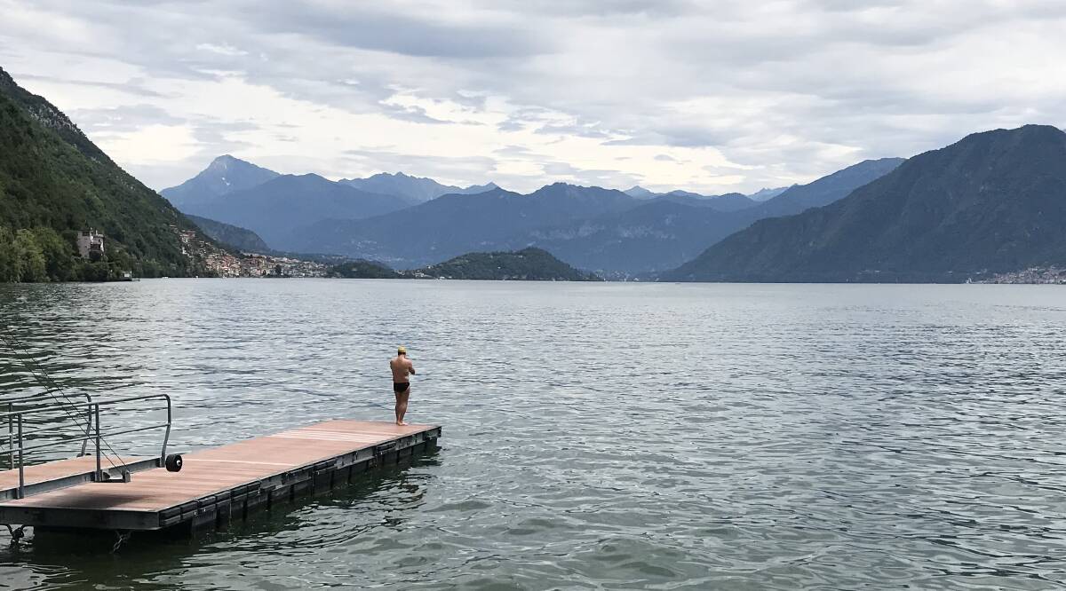 RAIN, HAIL OR SHINE: Steve Weller swam all over the globe during his 1,000 day swimming streak, including glacial Lake Como in Lombardy, Italy.