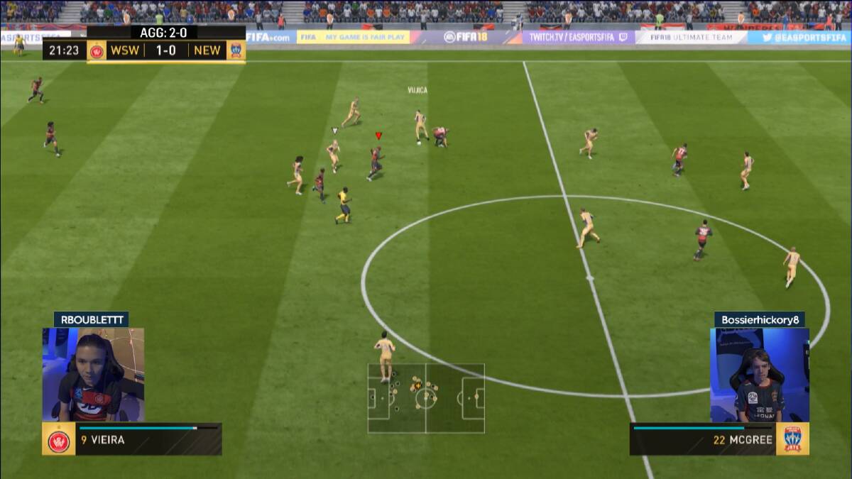 IN-GAME: Crow (Bossierhickory8) plays against Western Sydney Wanderer's RBOUBLETTT in the opening round of the E-League. Picture: screenshot.