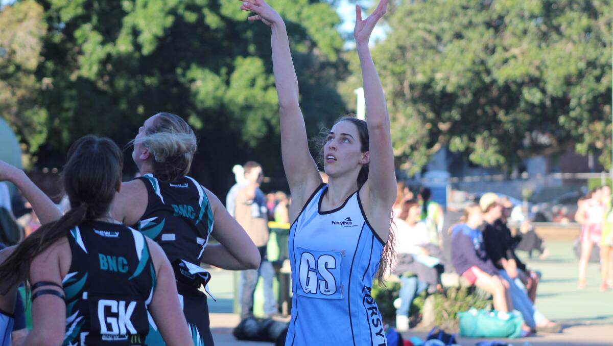 STRIKE TARGET: Sabina Gomboso and North Shore United scored a 61-56 victory over Sutherland in the fifth round of the NSW Netball Premier League on Wednesday. Picture: Isaac McIntyre