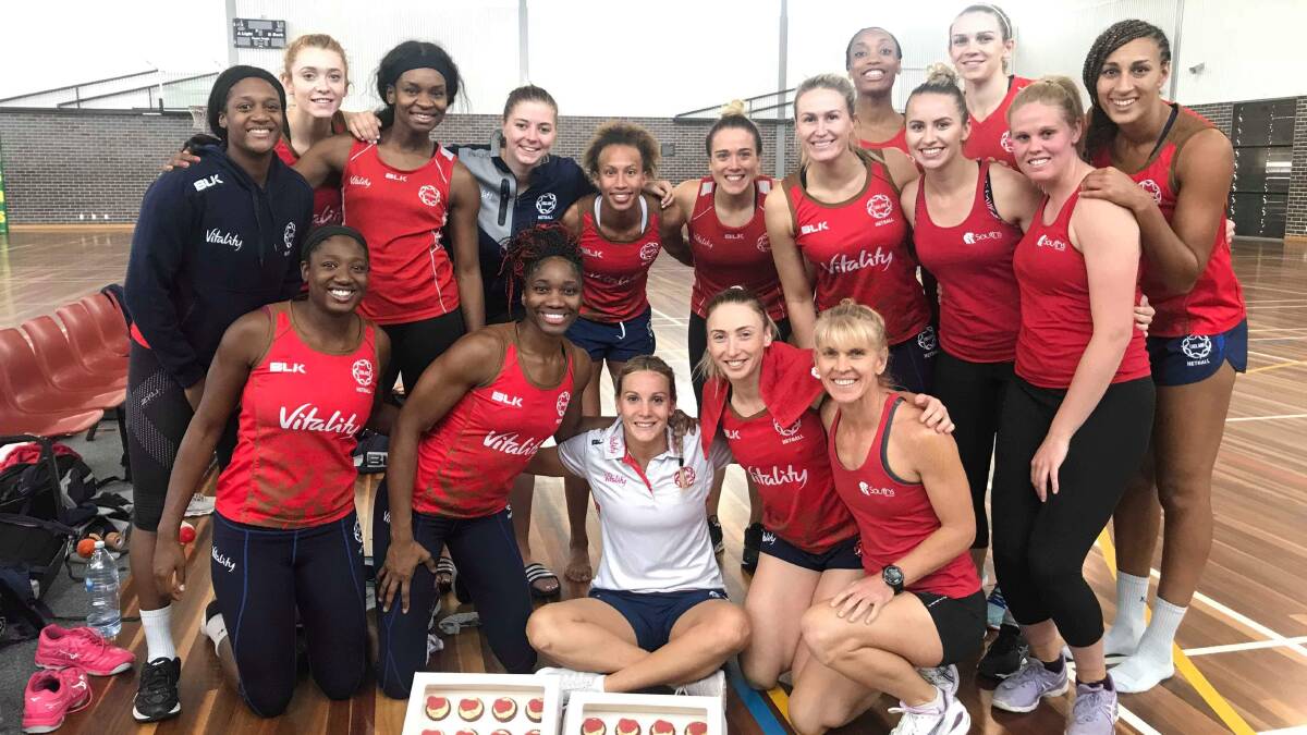 LIONS & ROSES: Narelle Eather, Katelyn Stansfield and Tianna Cummings helped the English Roses prepare for their Quad Series clash against the Diamonds on Wednesday evening.