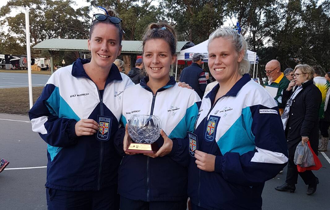 CROWNED: Kellyann Grayson, Karlee Grayson and Tianna Cummings, after recording an undefeated run at the NSW State Championships with Manly Warringah.