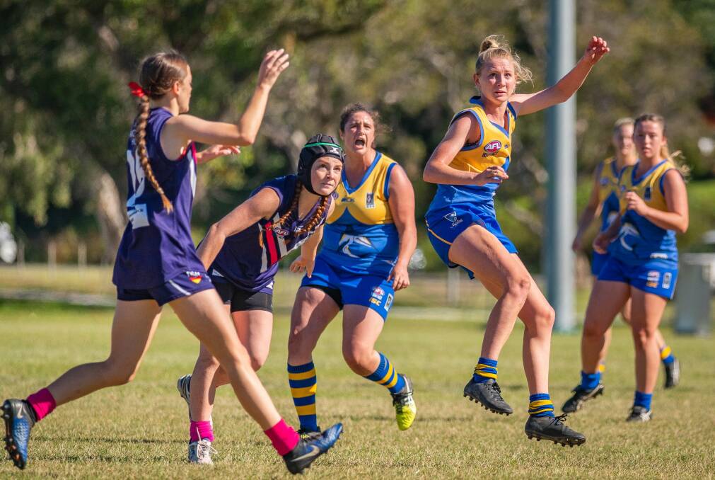 HOT STREAK: Nelson Bay remain undefeated after a big win at Tulkaba Park over the Dockers on the weekend, with both Eliza Smyth and Jesse Jakubowski scoring four majors. Picture: Ken Hogan