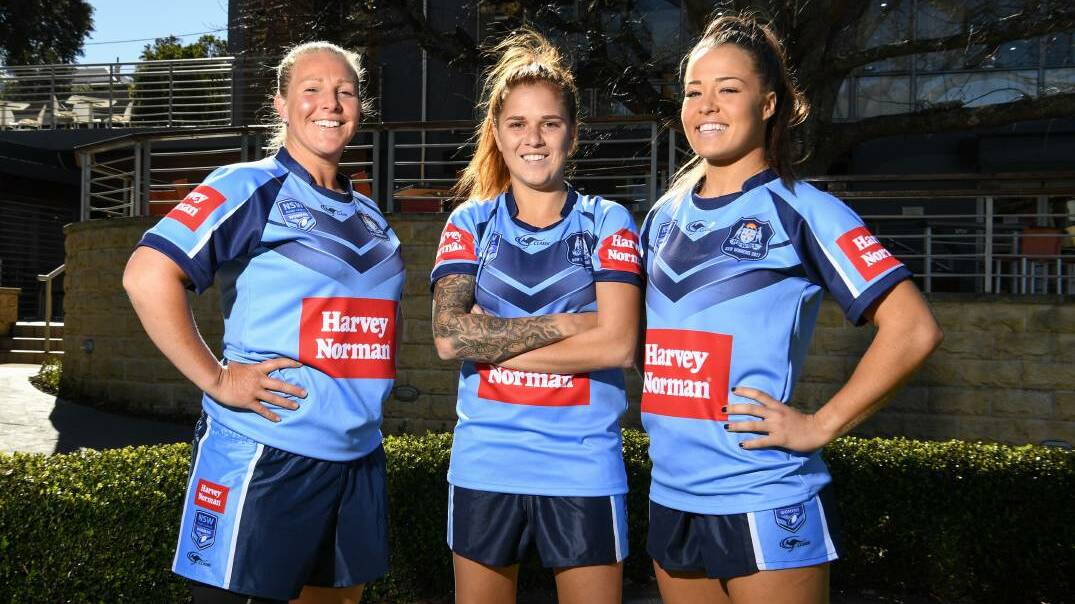 Newcastle's State of Origin cohort from 2017 - Bec Young (left) and Isabelle Kelly (right) both return, while Caitlin Moran is sidelined with an ACL injury.