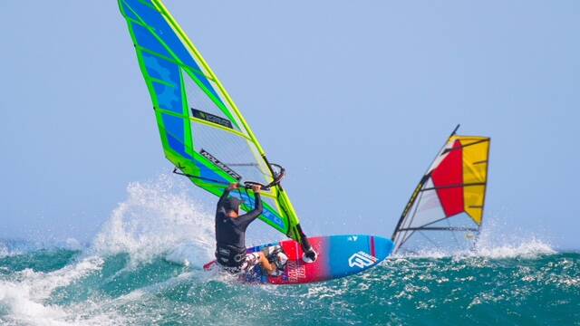 SOARING: Dean Hendrie has secured back-to-back Masters titles in the NSW Wavesailing Summer Series. Picture: Jason Hale