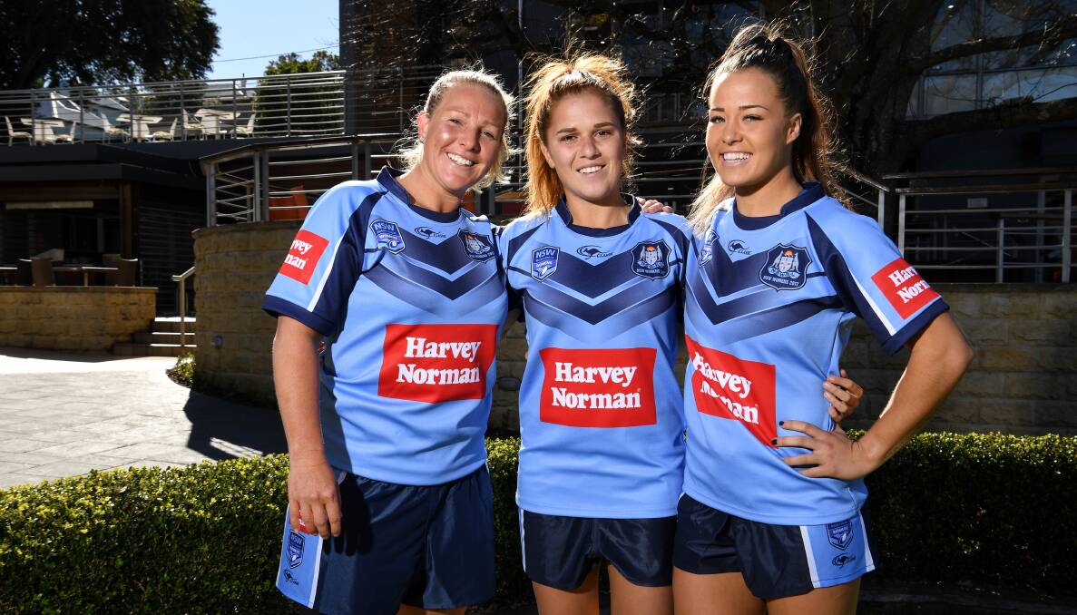 TRUE BLUE: Young, Moran and Kelly have already starred together in the NSW Blues Interstate Challenge, which doubled as a final World Cup trial for the Jillaroos squad. Picture: Grant Trouville