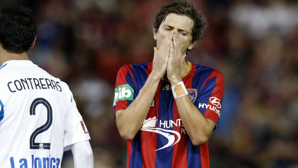 DEVASTATED BY DRAW: Newcastle Jets' Craig Goodwin during the home match against Melbourne Victory at Hunter Stadium ended 1-1 last week.