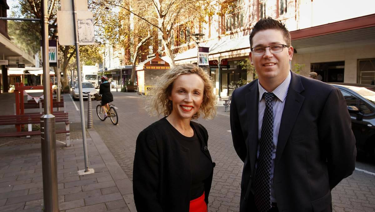 ON TARGET: UrbanGrowth's development director Julie Rich and GPT's operations manager Cameron Tynan pictured in Hunter Street mall in July last year.