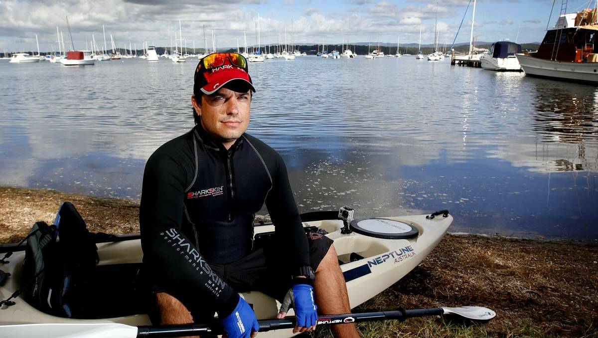 AFLOAT: Kenny Jewell, who will paddle around Lake Macquarie to raise awareness of his condition. Picture: Dean Osland