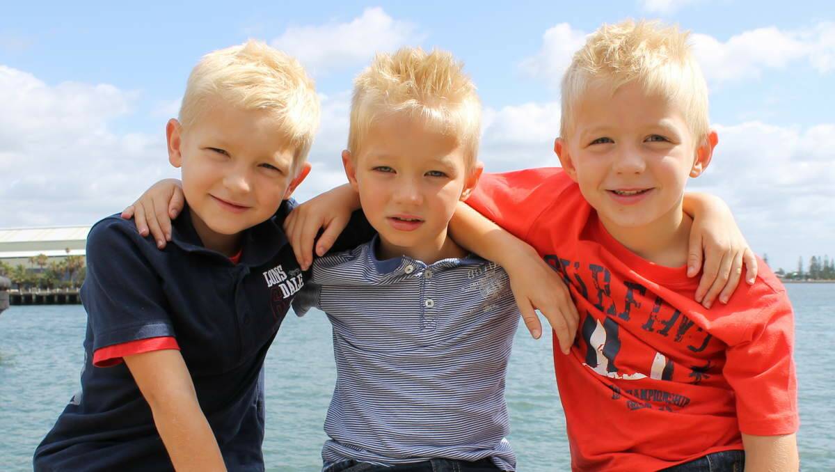Jakoby Hunter, aged 6, with his brothers Baily and Kaidyn, aged 5, all from Raymond Terrace.